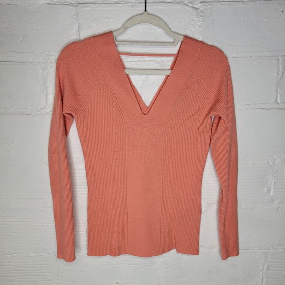 WHBM Women's Medium Pullover Sweater V Neck Braided Back Coral Orange - Picture 1 of 4